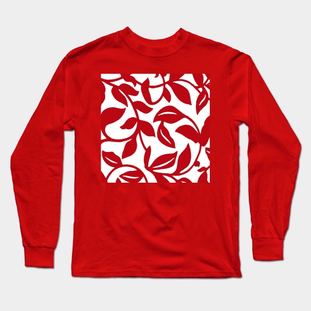 LEAF AND VINE SWIRLS RED AND WHITE PATTERN Long Sleeve T-Shirt by Overthetopsm